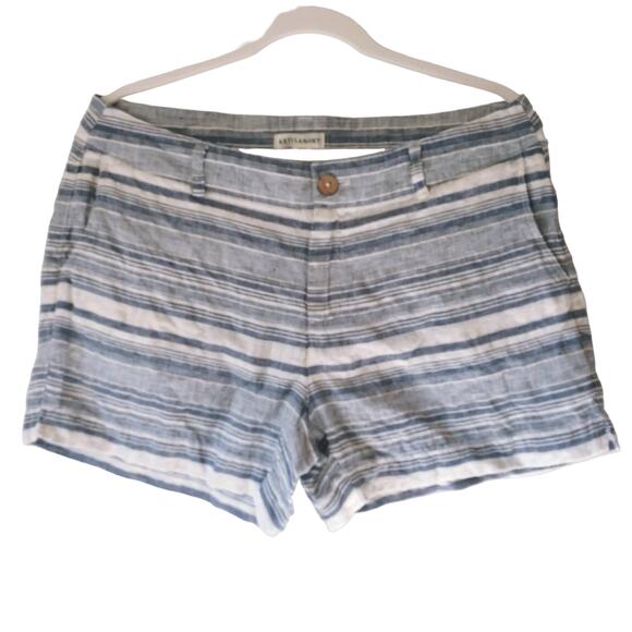 Artisan NY Womens 10 100% Linen Shorts Blue Stripe Lace Coastal Beachy Vacation - Picture 1 of 12